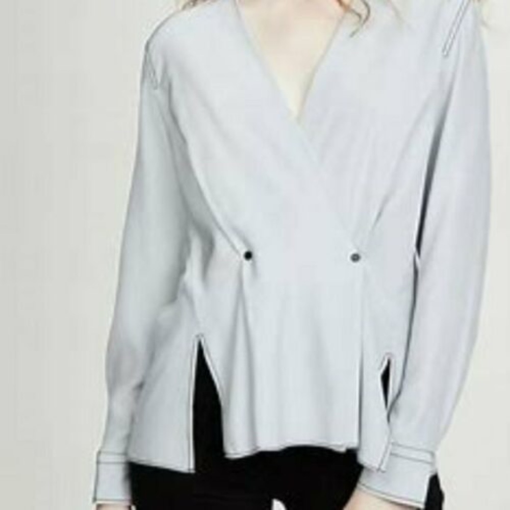 NWT Rag & Bone Grey Blue Debbie Top 100% Silk